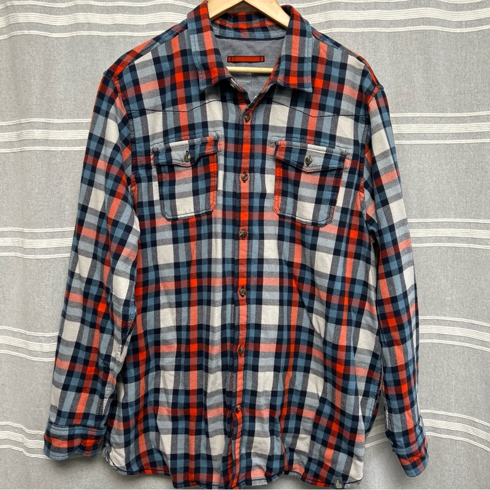 North Face Arroyo Flannel Plaid Long Sleeve Blue Orange White Button Shirt